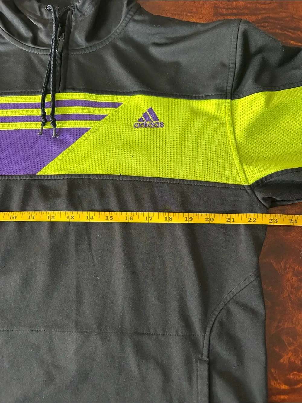 adidas Hoodie Mens Colorblock Black Purple Neon Yellow 1/4 Zip Pullover Athletic
